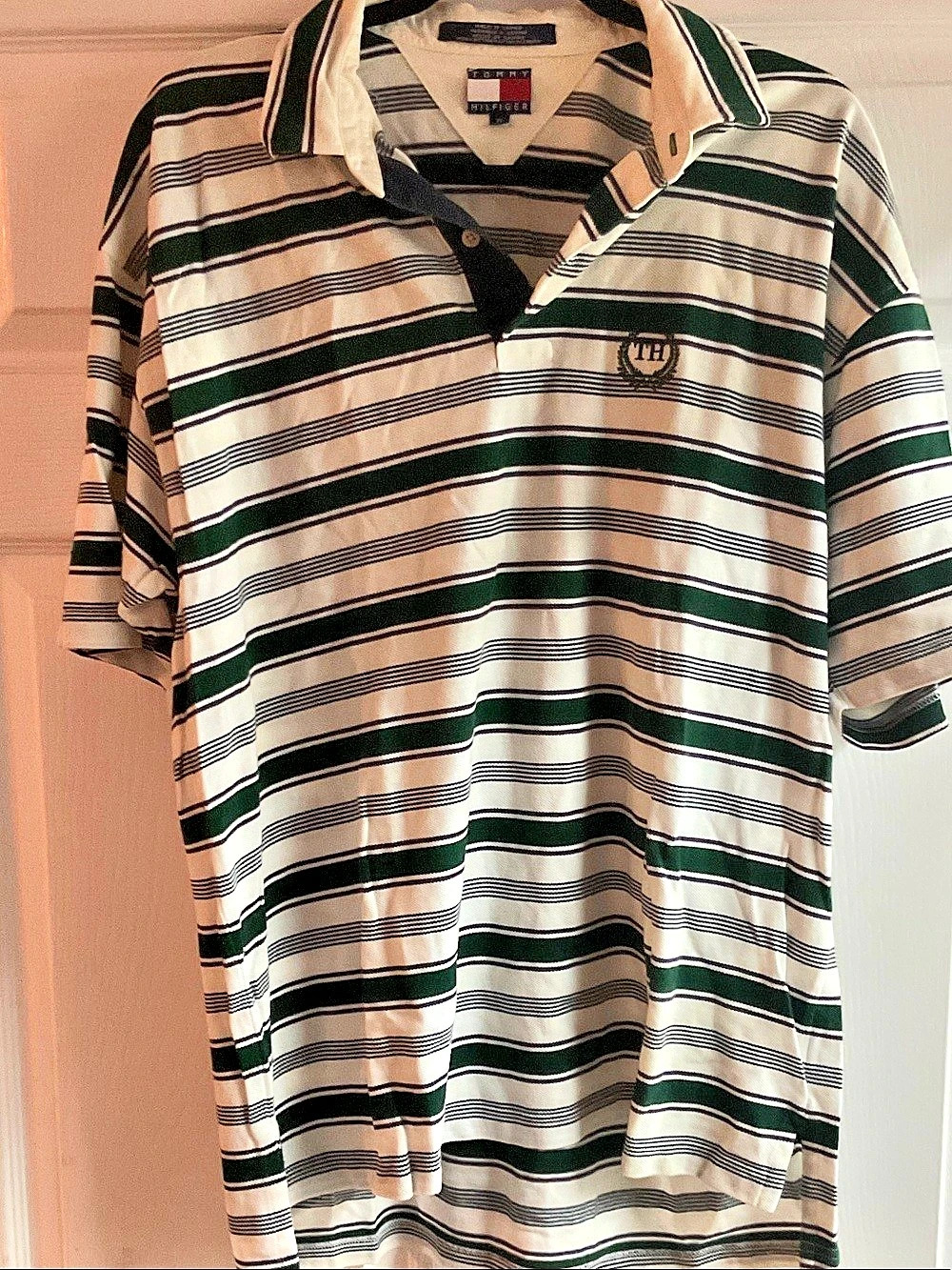 Tommy Hilfiger Striped Polo Shirt in Green & White Size XL